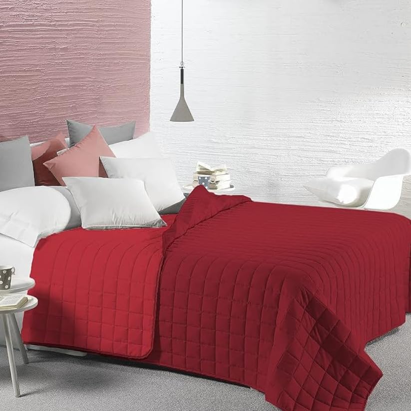INTRECCI Colcha de Verano, 210x260 cm, Manta de Verano, También Primavera, Doble Cara, Moderna, Ligera, Elegante. Color: Burdeos/Rojo