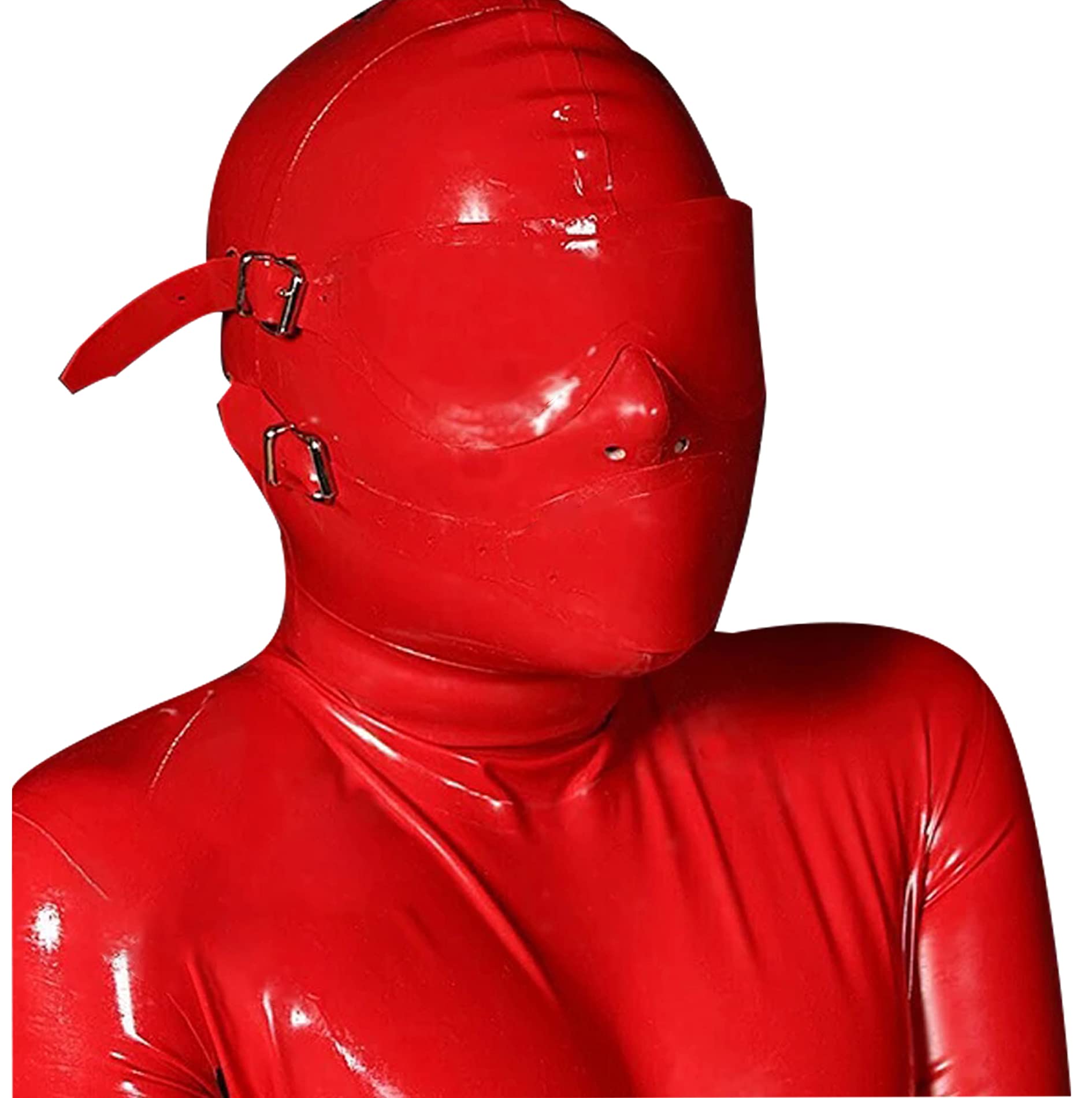 Sexy Erotik Rote Latex Bondage Maske Mit Abnehmbaren Augen und Mundaufklebern, Rückseitigem Reißverschluss, Fetisch BDSM Cosplay, Mode Liebhaber (XL)