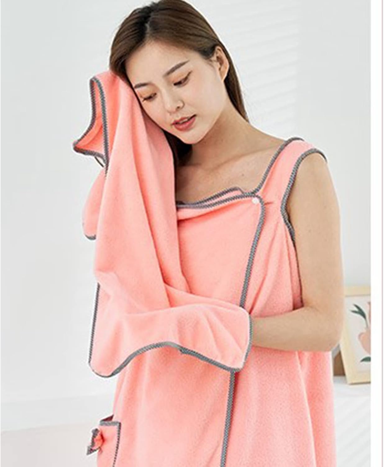 Cyrank 5Pcs Women's SPA Wrap Robe Set,Bath Towel Shower Wrap Hair Drying Cap Headband Drying Hair Hat Strong Water Absorption Wearable Bath Dress