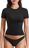 YEOREO Women's Short Sleeve Compression Crop Top - Double Lined Y2K Fitted Workout Tee for Gym & Going Out