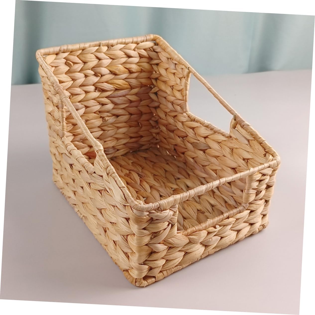 Natural Hyacinth Woven Storage Basket Rustic Organizer for Desktop Portable Sundry Bin for Books Toys and Pantry Items for Home and Office Use