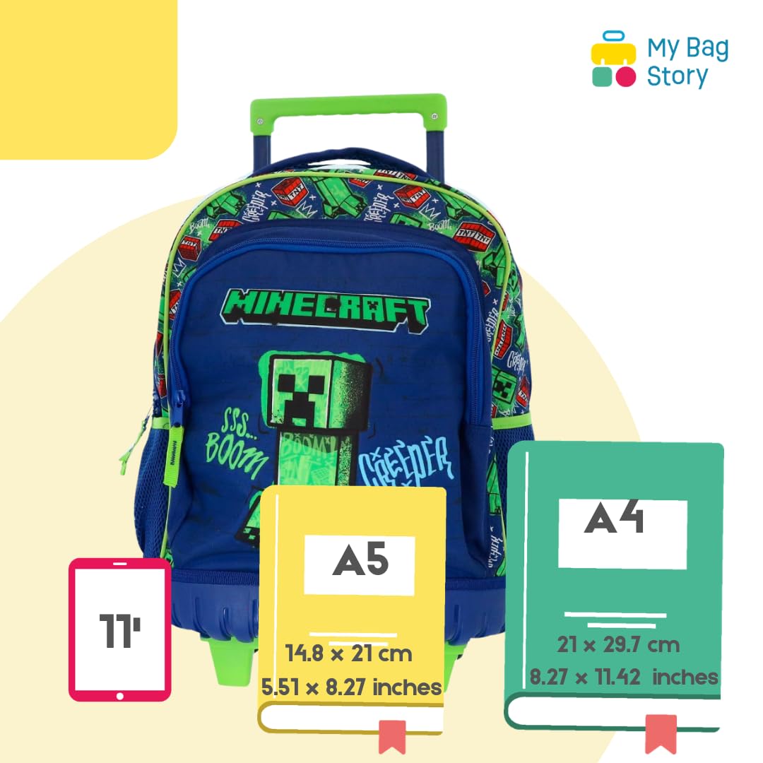 mybagstory | Sac à Roulettes Minecraft | 3 Compartiments | Vert et Bleu