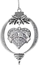 Inspired Silver - Sister-in-Law - Silver Christmas Ornament - Pave Heart Charm Christmas Tree Ornament with Cubic Zirconia - Holiday Hanging Decoration