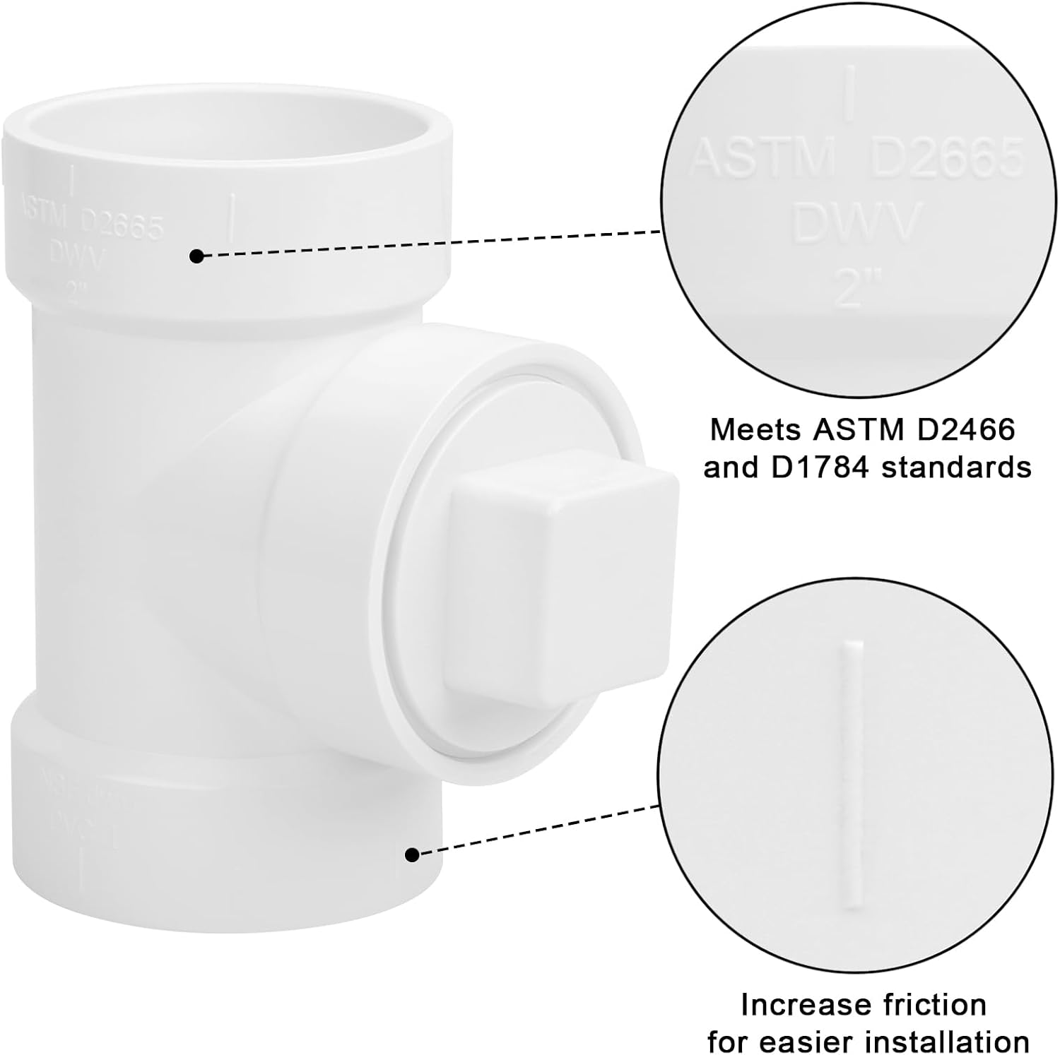 3Pack 2IN PVC DWV Cleanout Tee with Plug Pipe Fitting (Socket x Socket x FPT) SCH40 2IN DWV PVC Sewer Cleanout Tee with NPT Female Cap Cover for pipe, Drain, Waste, Vent