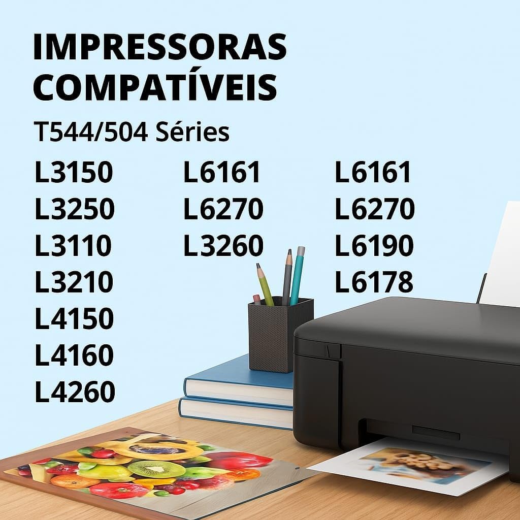 4 Tintas para Epson T504 544 Impressoras L4150 L4160 L6270 L4260 L3150 L3110 L3250 L3210 L5190 L1250 L5290 70mL 4 Tintas para Epson T504 544 Impressoras L4150 L4160 L6270 L4260 L3150 L3110 L3250 L3210 L5190 L1250 L5290 70mL