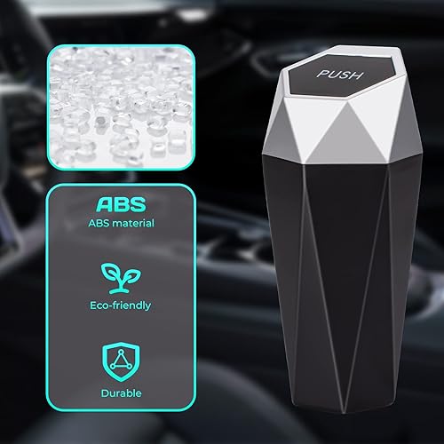 Miniatura 7 de Bote de basura para automóvil con tapa, paquete de 2 mini portavasos, diseño de diamante, para automóvil, oficina, uso doméstico, color plateado