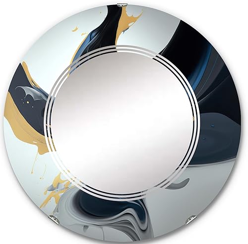 Bright Blue Smooth Abstract IV- Vanity Mirror, Bathroom Mirrors, Wall Mirrors for Living Room, Bedroom - Round Mirror - Large 24'x24', 32'x32'