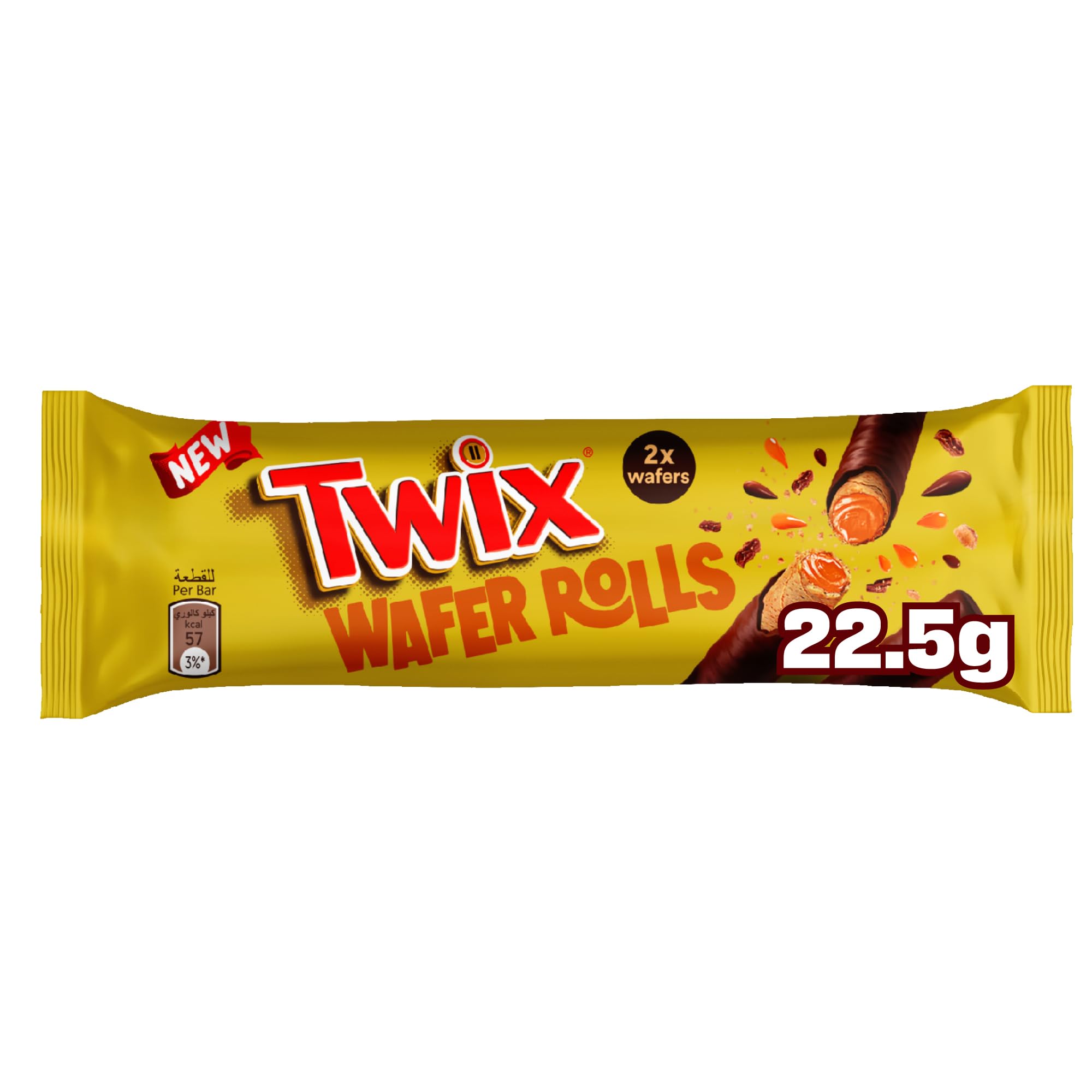 TwixWafer Rolls Chocolate, 22.5g, 2 Rolls of Twix Chocolate, Crispy Biscuit Layered with Caramel and Milk Chocolate