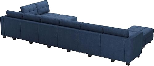 Miniatura 9 de Belffin Sofá modular modular en forma de U con asientos de almacenamiento, sofá seccional convertible con diván reversible, color azul