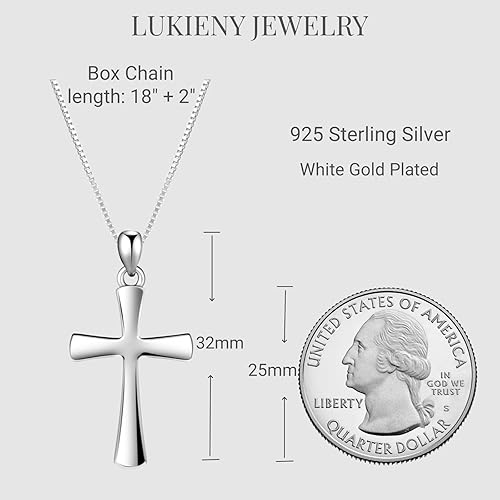Miniatura 4 de Sterling Silver Cross Necklace for Women 925 Sterling Silver Polished Curved Cross Pendant Necklace Handmade Crosses Religious Jewelry Gift (White