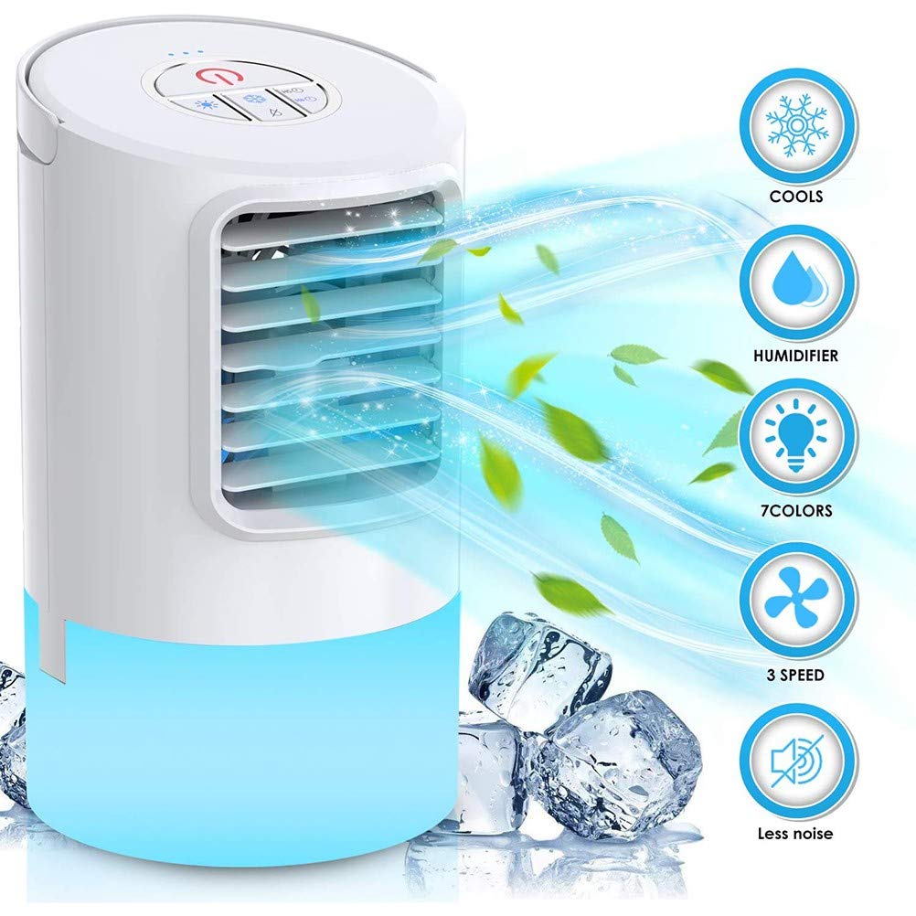Condizionatore Portatile,Mini Raffrescatore Evaporativo Umidificatore,Basso Rumore Raffreddatore d'Aria Climatizzatore Personal Air Cooler con 3 velocità per Casa Ufficio Viaggio