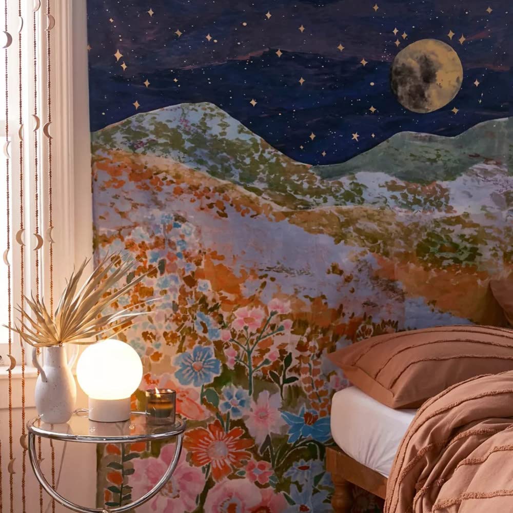 LIJUCAI Blumenteppich Hippie Blume Wandteppiche Wohnheim Dekor Sternenhimmel Teppich Dekoration Wand Makramee Vorhang, 1.150x200cm