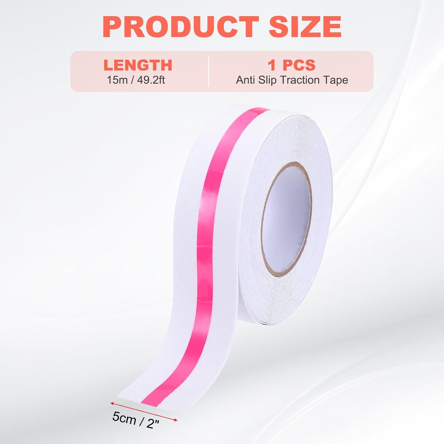 MECCANIXITY Anti Slip Traction Tape with Luminous Strip 2 Inch x 49 ft Waterproof Non Skid Stair Treads Grip Tape for Indoor Stairs Step Outdoor Skateboard, White with Pink