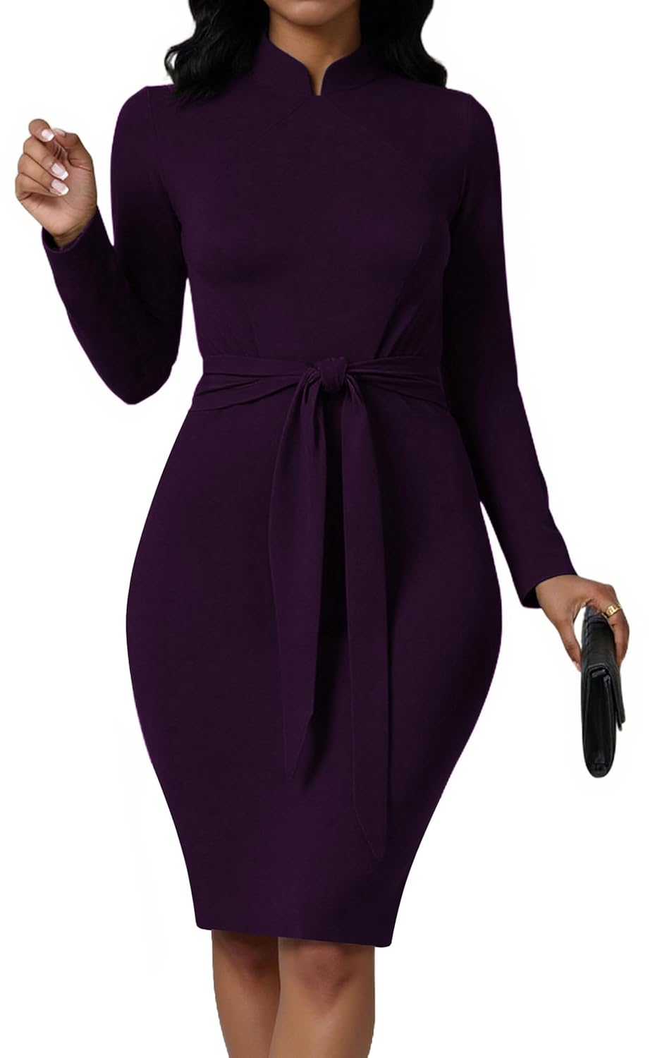 MsavigVice Church Dresses for Women Sexy Pencil Business Work Midi Dress Slim Fit Bodycon Dresses with Belt