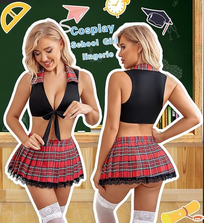 Lingerie Set for Women Sexy Lace Two Piece Lingerie Outfits with Tie Top and Mini Pleated Skirt Set 2026 - view 2