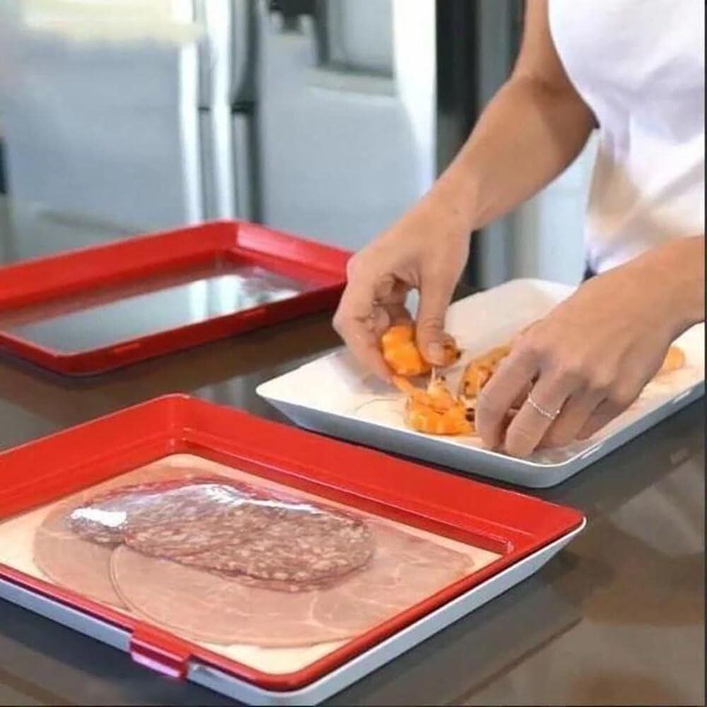 Glenmi Wiederverwendbares Vakuum-Aufbewahrungstablett for Lebensmittel – stapelbar und mit ergonomischem Design for Ordnung und Frische in der Küche(2pcs)