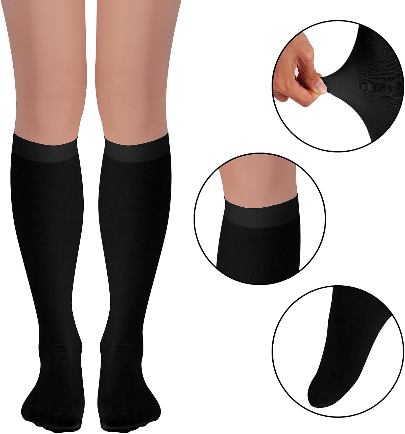 3Pairs Knee High Socks for Women Stretchy Thigh High Stocking Long white Knee High Sock for Casual Outdoor Cosplay - Image 5