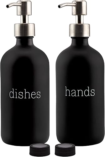 Cornucopia - Botellas dispensadoras para platos de manos de 16 onzas (negro, juego de 2) dispensadores de bomba con revestimiento negro para cocina