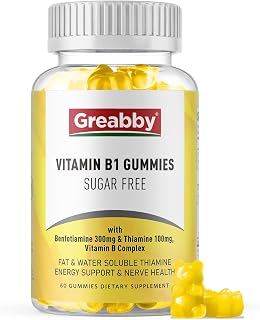 Vitamin B1 Gummies - Benfotiamine 300mg & Thiamine 100mg, Sugar Free, Vitamin B Complex Chewable Supplement, Energy Boost & Nervous System Health for Women Men, 60 Gummies