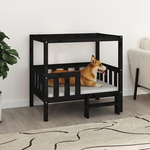 Foto 2 de 7 de vidaXL Cama para Perros Cachorro Animal Doméstico Madera Maciza de Pino Negro