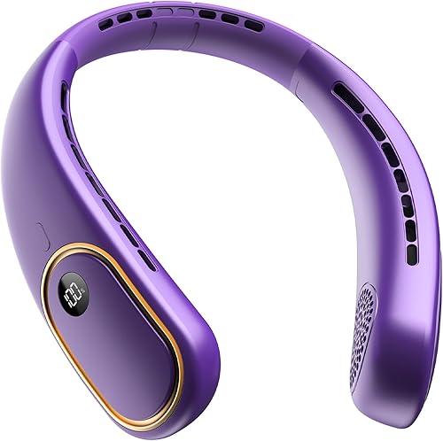 Miniatura 10 de Ventilador de cuello portátil, ventilador personal manos libres, ventilador sin aspas recargable con batería de 5000 mAh, pantalla digital, 4 Azul