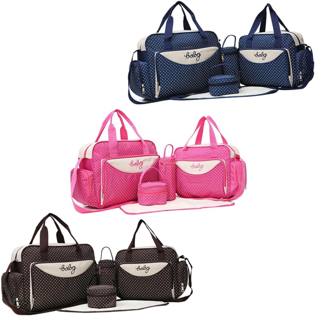 Chic Dot Print Mommy Tote Bag Large Capacity Handbag for Women Multi-use Mommy Tote