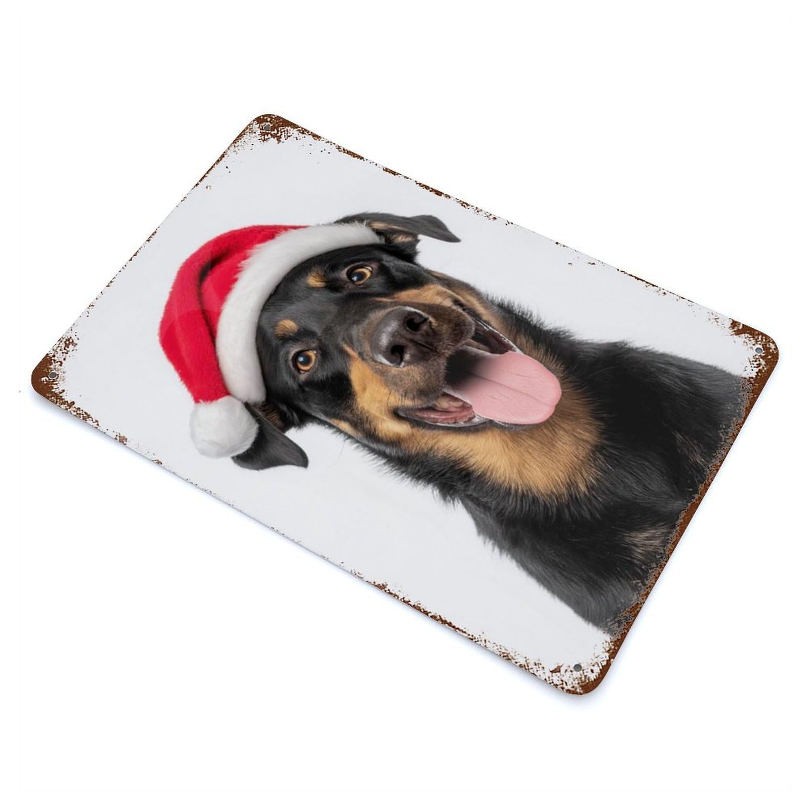 Retro Metal Sign with Beauceron Dog with Santa Hat Portrait Design 11.8"x7.9", for Living Room, Hallway And Home Decor, Farmhouse Wall Decor