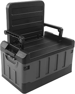Estink 70L Collapsible Car Storage Box Portable Chair | Multi-Function Organizer, ABS Plastic, Foldable Crate with Seat, for Camping and Trunk Use