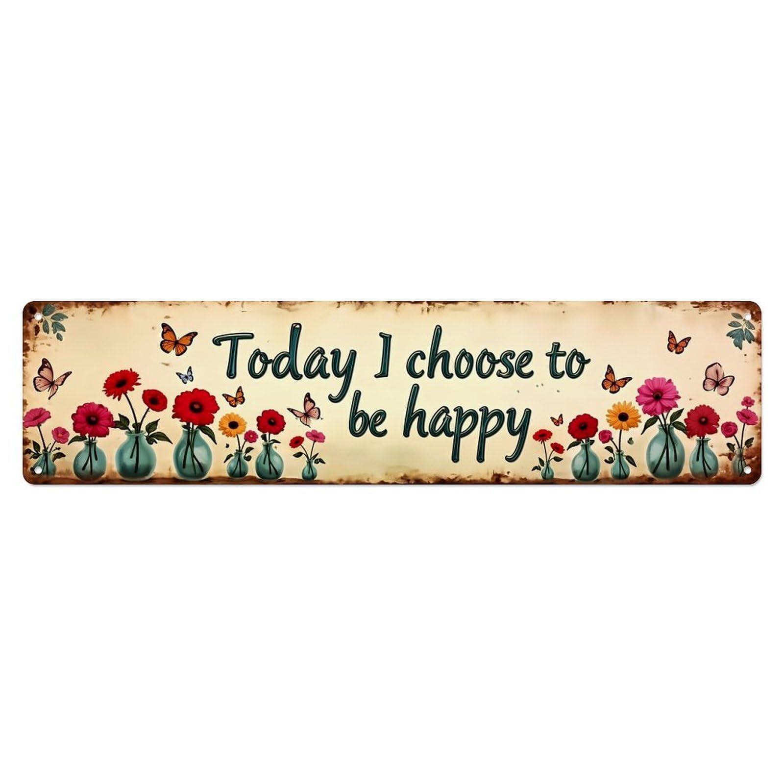 Flowers Butterflies Vases Text Art Metal Tin Sign Plaque