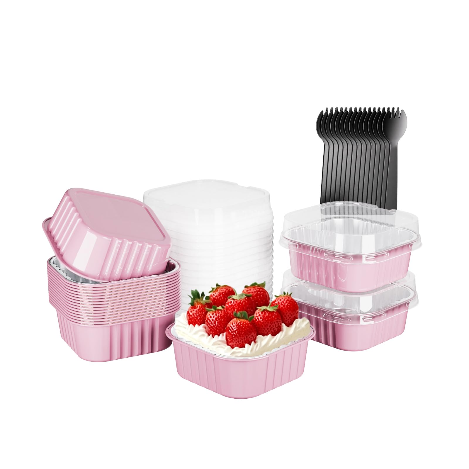 15 Pack Square Mini Cake Pans with Lids,Mini Loaf Pans with Lids,Disposable Ramekins Cupcake Cups,Aluminum Foil Baking Cups,Muffin Tins,Dessert Cups