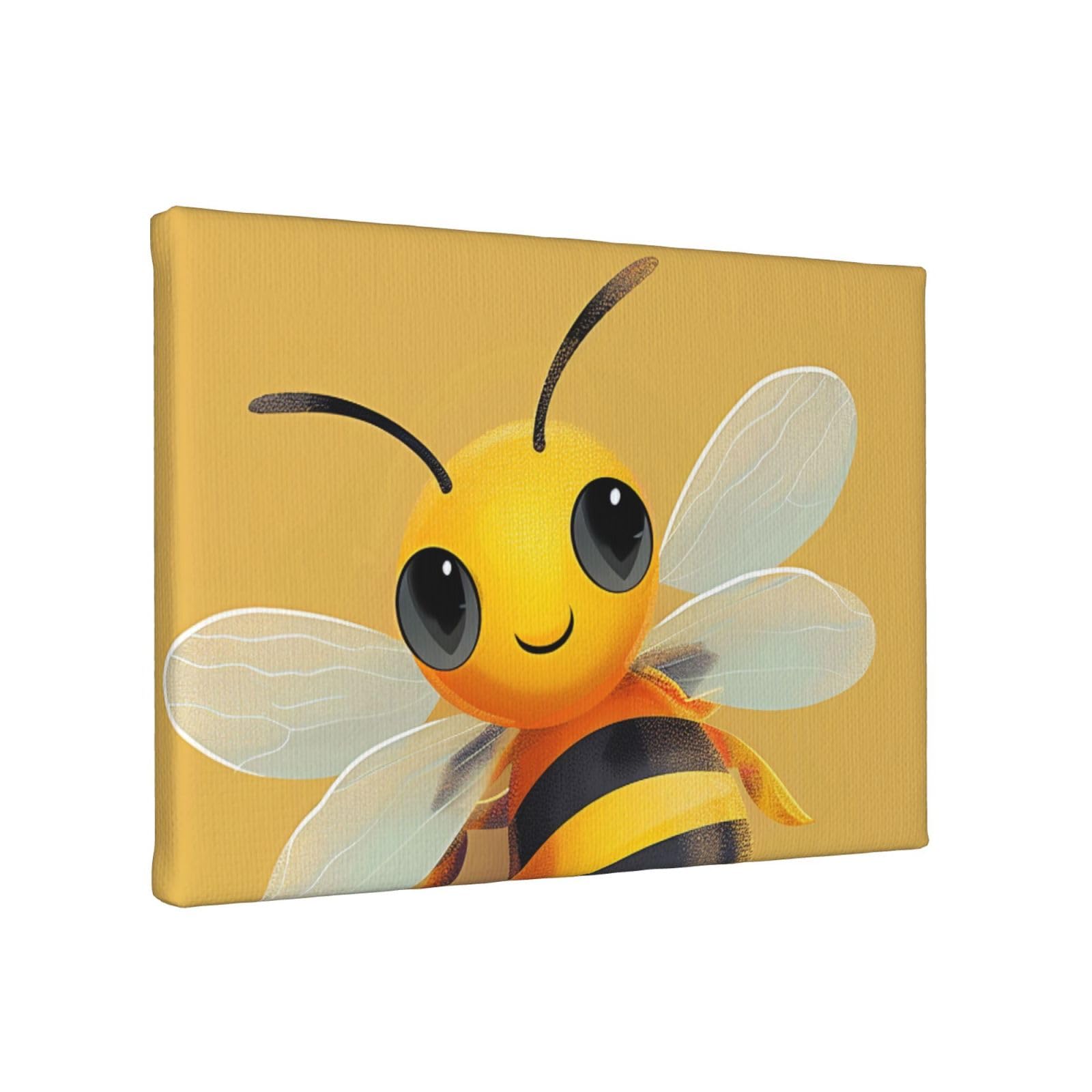 YKLJG Yellow Cute Animal Bee Printed Wall Art Canvas Painting 30x20 CM Wooden Framed Picture Painting Artwork Prints for Bedroom Kitchen Home Office Decor