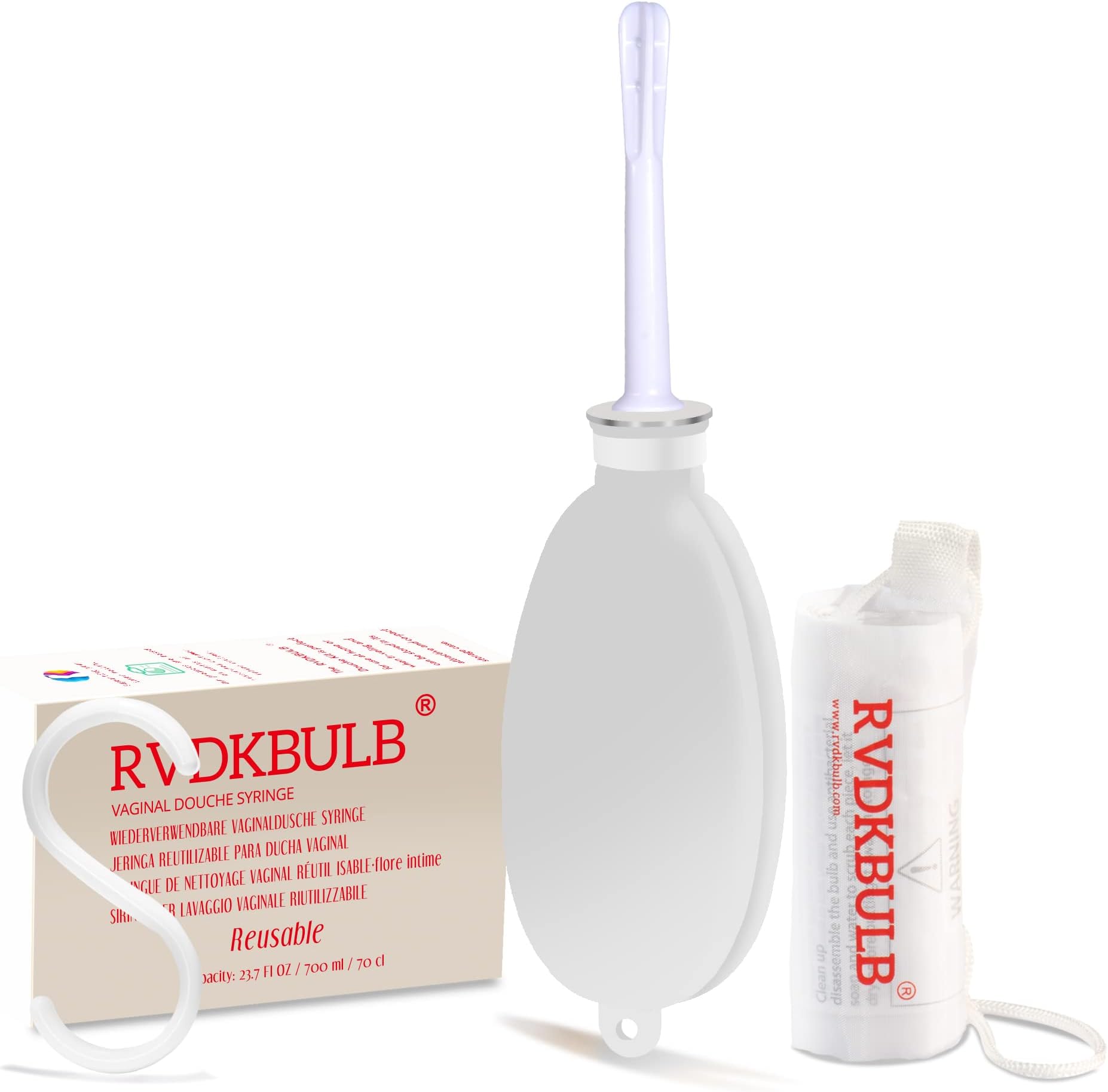 Compact Silicone Douche Bag, Pocket Size Reusable Travel Douche Kit, 24 Fl Oz Capacity, White