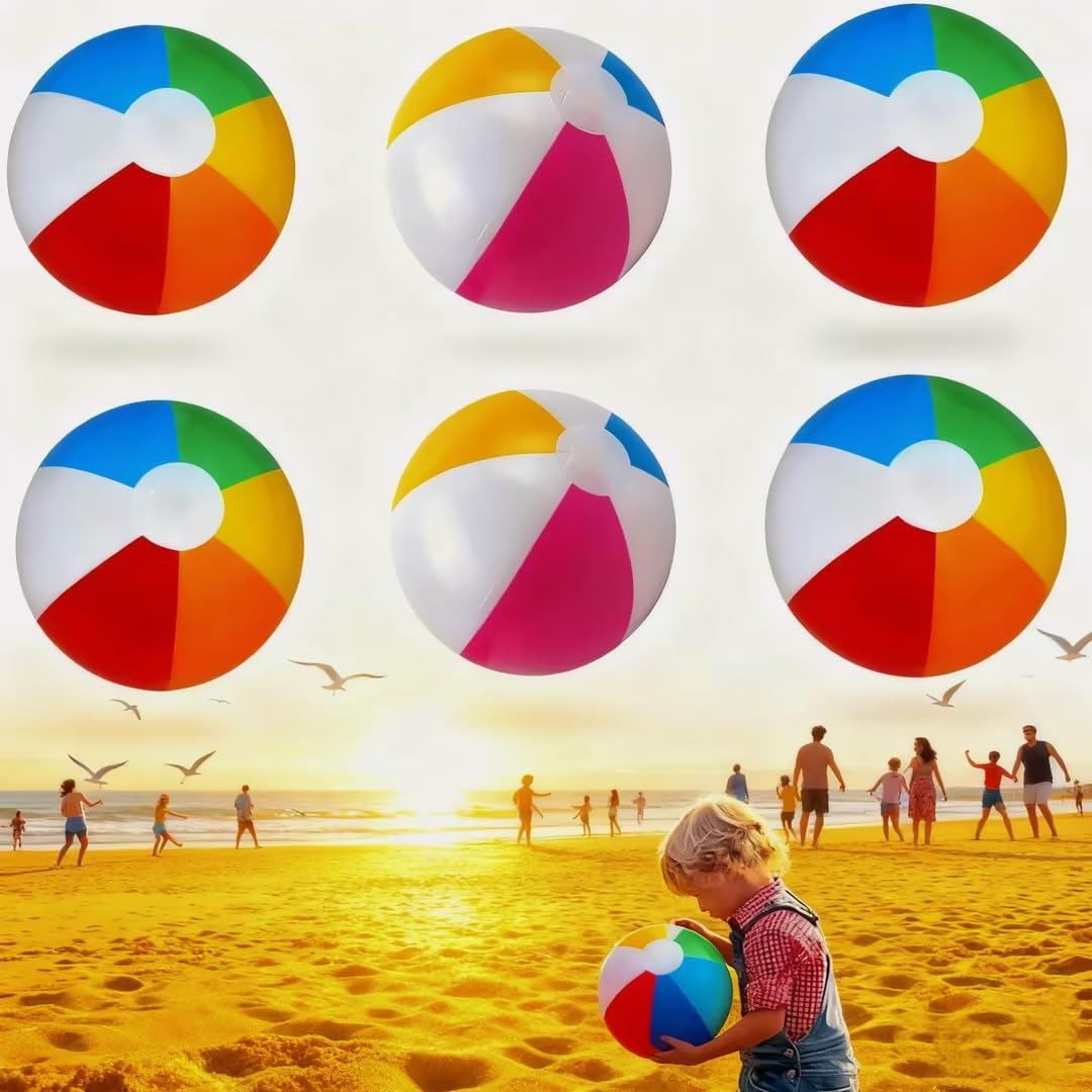6 Pièces Ballon de Plage Gonflable, Coloré Ballon Gonflable Piscine, Enfants et Adultes, pour Jouets de Plage, Cadeaux de Fête, Activités d'été en Plein Air Fête à la Plage
