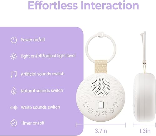 Miniatura 8 de Máquina de sonido de ruido blanco - Máquina de sonido para dormir con luz nocturna, 22 sonidos relajantes - Máquina de ruido portátil 30H para