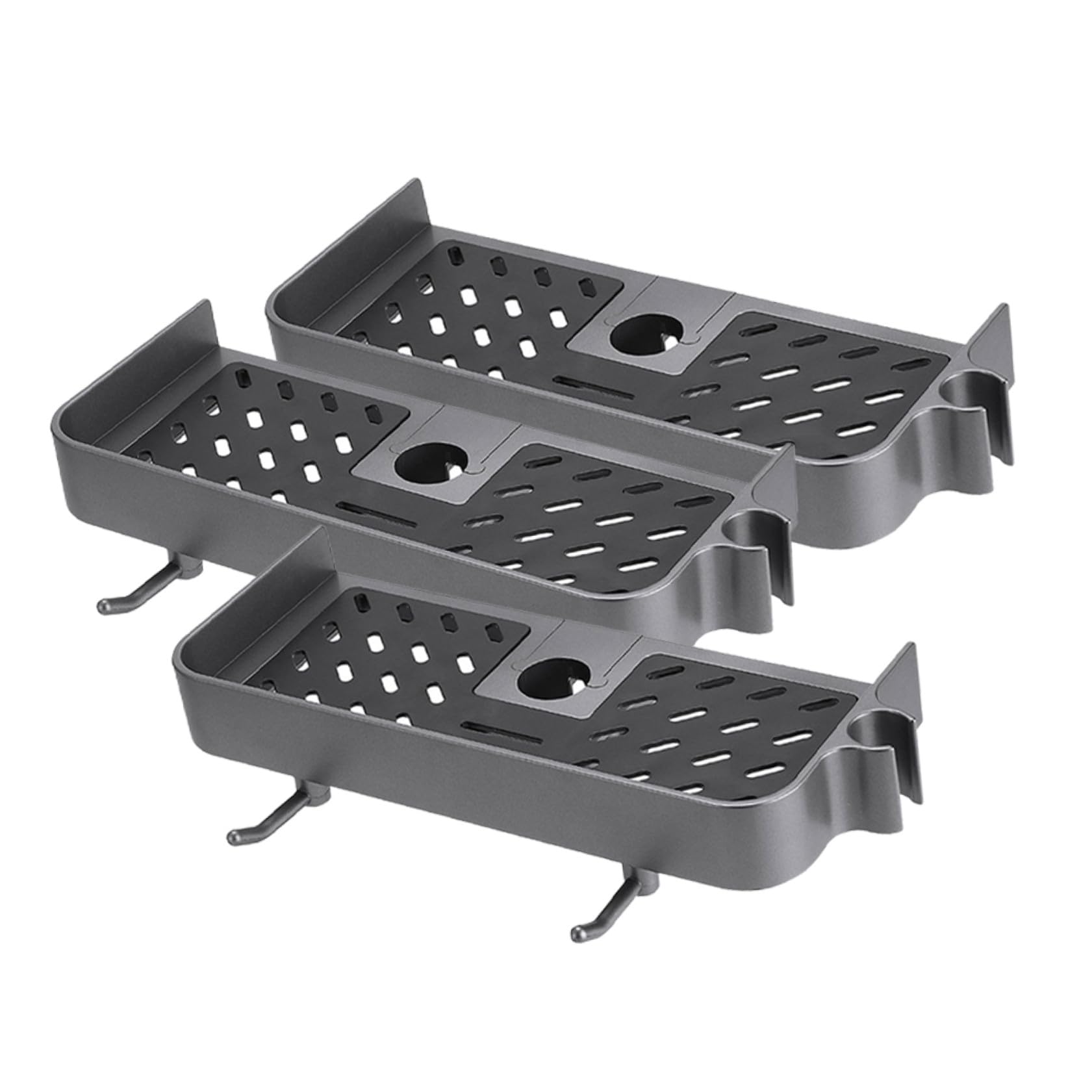 Cabilock Estante de Ducha para Baño 3 Piezas de Plástico para Barra Redonda | Altura Ajustable, Instalación sin Taladro, Compatible Barras Redondas Comunes de 2, 3 a 2, 4cm