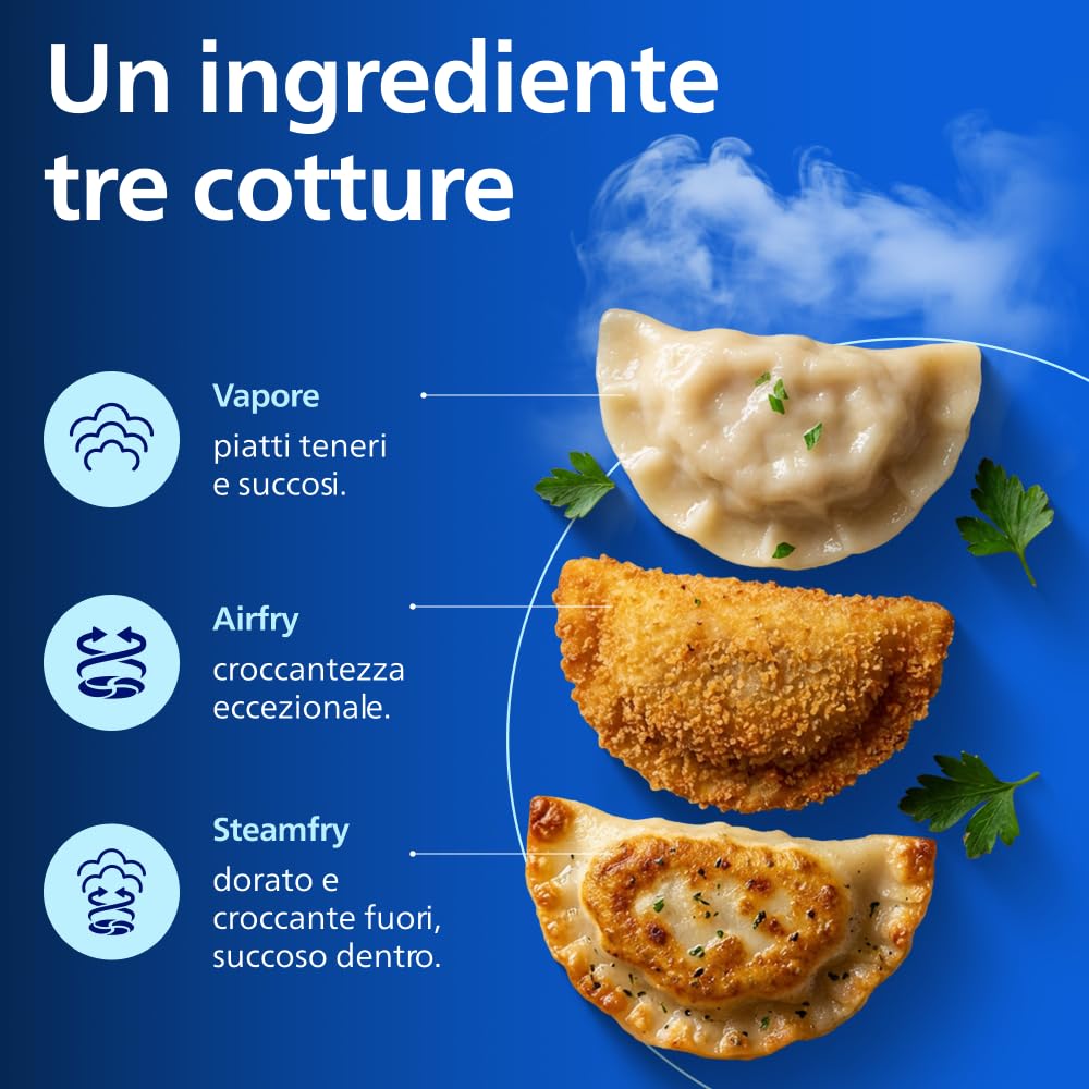 Philips Airfryer Serie 5000 con vapore: Frittura ad aria, cottura a vapore o combinata, 21 modalità, Capacità 7,2 L, Tec. RapidAir Plus, finestrella, Rivestimento ceramica, Auto SteamClean (NA540/00)