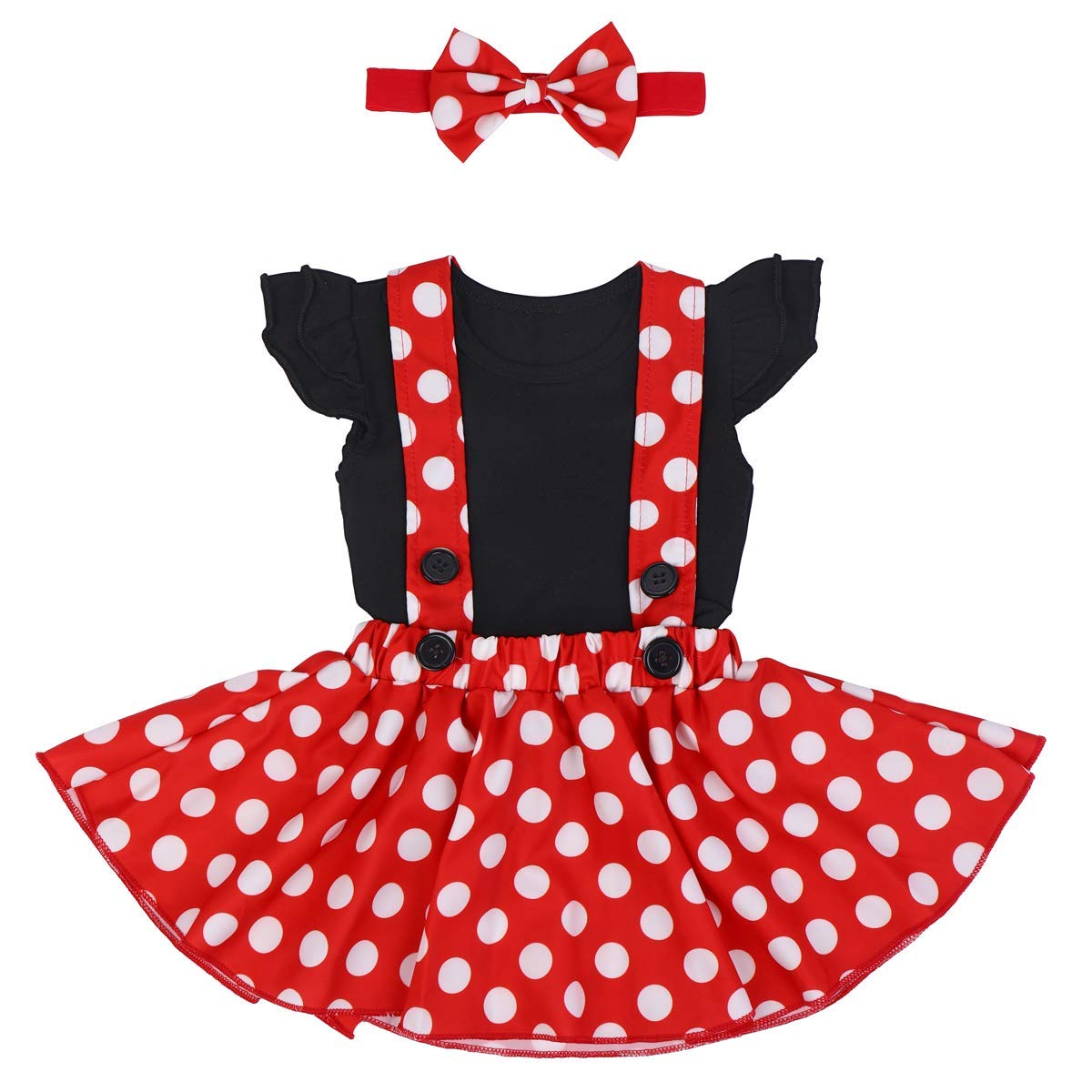 IBTOM CASTLE Polka Dots Tutu Costume for Baby Girl Princess 1st Birthday Party,Dress Up w/Overall Suspender Skirt,Headband