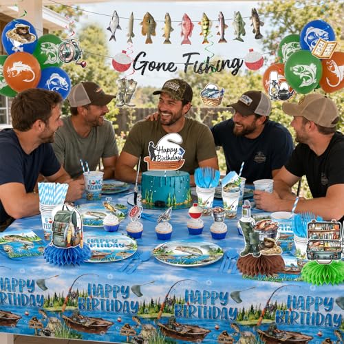 Image of Julyshy Fishing Birthday Party Decorations, Ofishally One Serve 24 Guests | All-in-One Sets, Clear & Bright Design, Safety Material, Perfect for Fishing Fans, Easy Party Setup for Busy Families