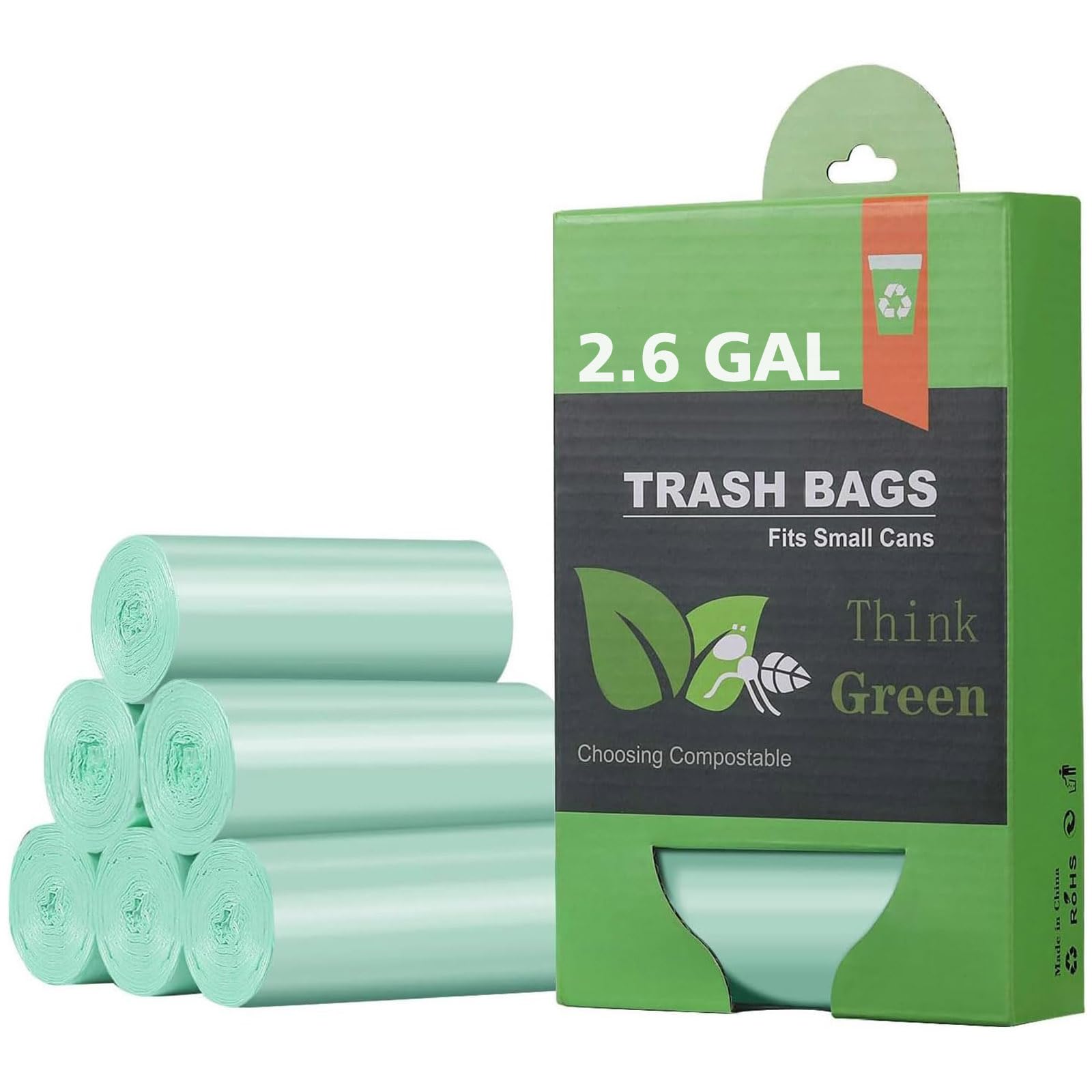 AYOTEE Small Trash Bags 2.6 Gallon Compostable Trash Bags Bathroom Wastebasket Can Liners, 125 Count Mini Compost Bags for Kitchen Bathroom Office Fit 10 Liter, Green