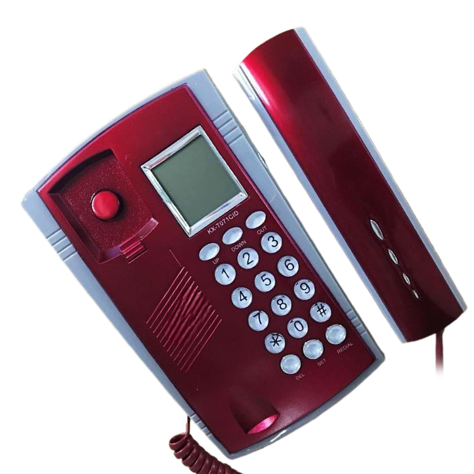 KX~071 - Telefono con cavo con display LCD, supporto da parete per telefono fisso e telefoni da tavolo, display LCD e Redail