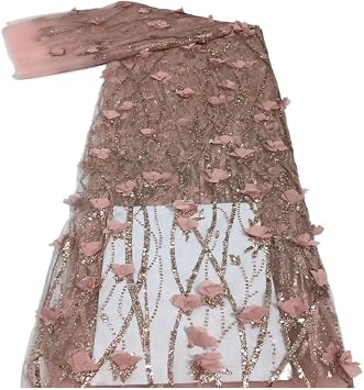 5 Yards Soft 3D Flower Lace Fabric Stereoscopic Embroidery Mesh for Wedding Bridal Gowns DIYPink2