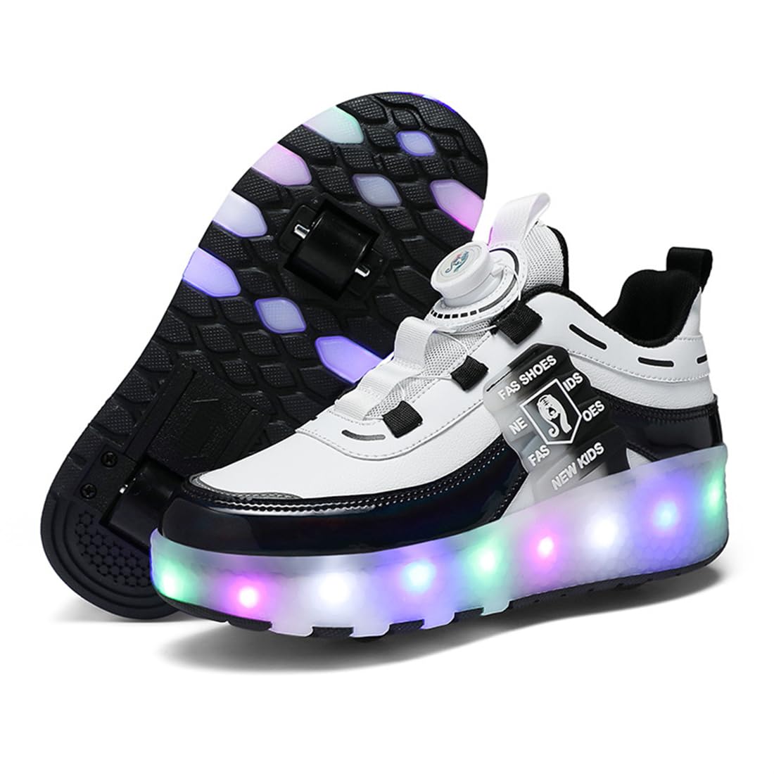 Fansu Zapatillas con Ruedas Niño Niña Tamaño 30-40, Zapatos con 2 Ruedas Luces LED Coloridos Parpadeante 2 en 1, Zapatillas Patines Niño Carga con USB Calzado de Skateboarding,Estilo 802