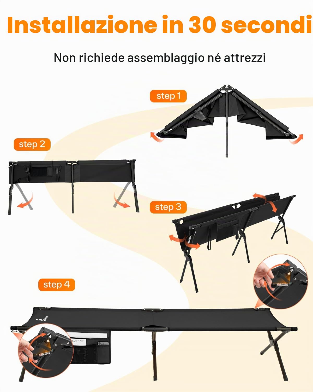 Sportneer Lettino da campeggio, lettino militare portatile per dormire, 198,9 x 72,9 x 37,1 cm, letto pieghevole resistente per adulti e adolescenti