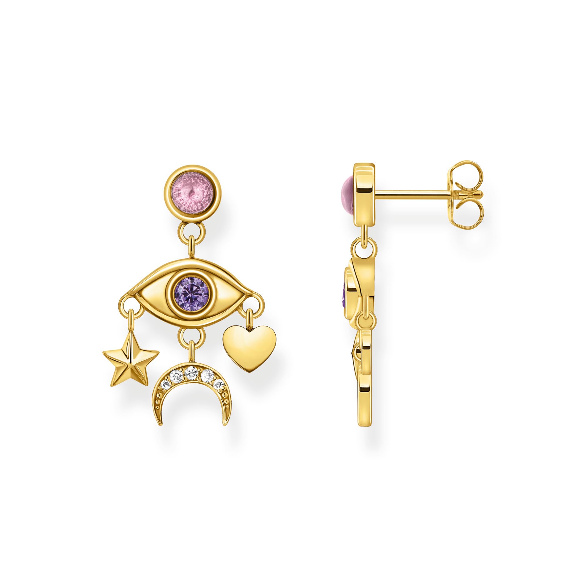 THOMAS SABO Ohrhänger Auge mit bunten Steinen vergoldet 750 Gelbgold Vergoldung, 925 Sterlingsilber