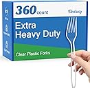 360 Count Extra Heavy Duty Clear Plastic Forks Disposable, BPA-Free, Heat Resistant, Solid and Durable Disposable Forks Bulk, Premium Plastic Forks heavy duty for Party Supply