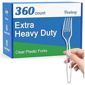 Dealusy 360 Count Extra Heavy Duty Clear Plastic Forks Disposable, BPA-Free, Heat Resistant, Solid and Durable Disposable Forks Bulk, Premium Plastic Forks heavy duty for Party Supply