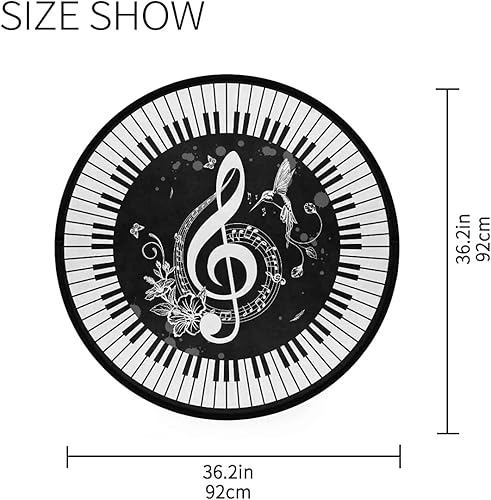 Miniatura 2 de keepcute Alfombra redonda de música, notas de piano, tapete antideslizante para el suelo, alfombra redonda para dormitorio, sala de estar, estudio,