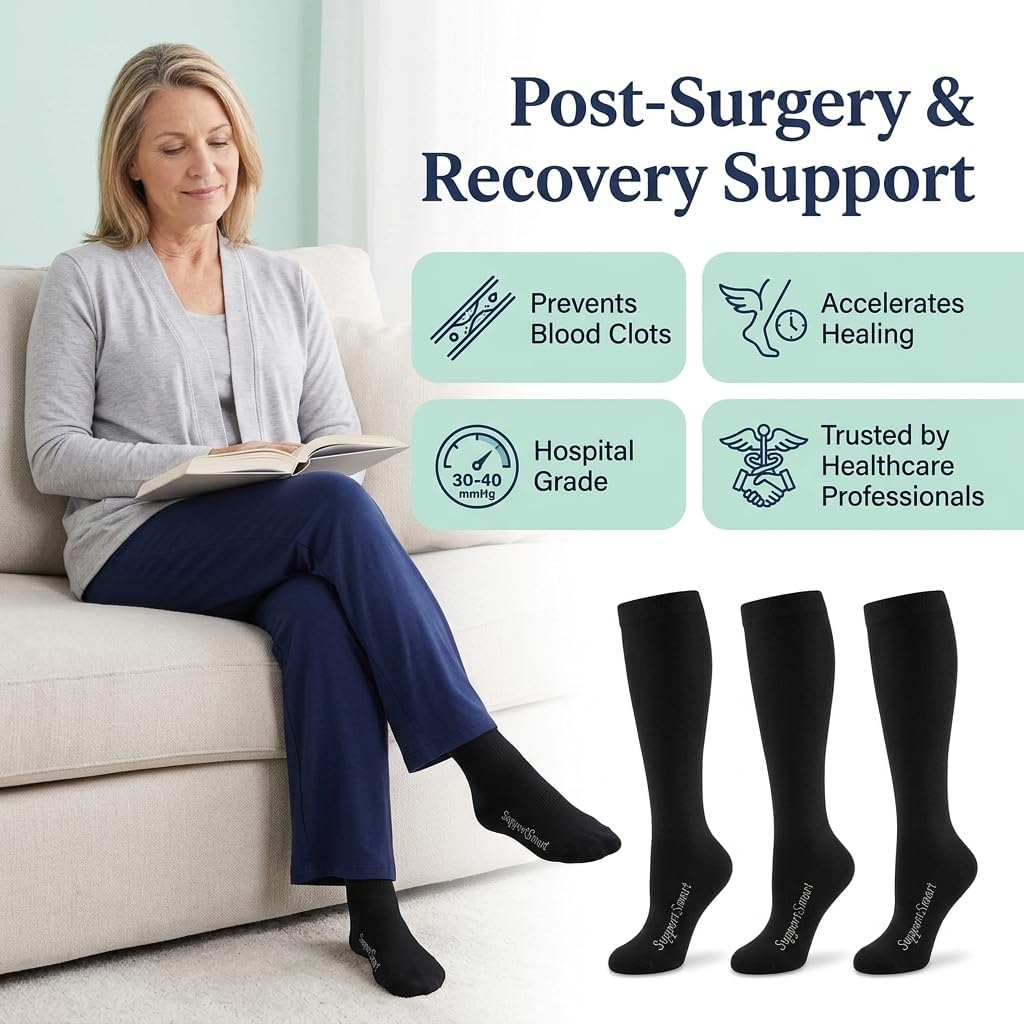Knee High Compression Socks 30-40 mmHg - 3 Pack | Graduated Compression Stockings for Circulation, Extra-Firm, Post-Surgical Support, Varicose Veins, for Men Women
