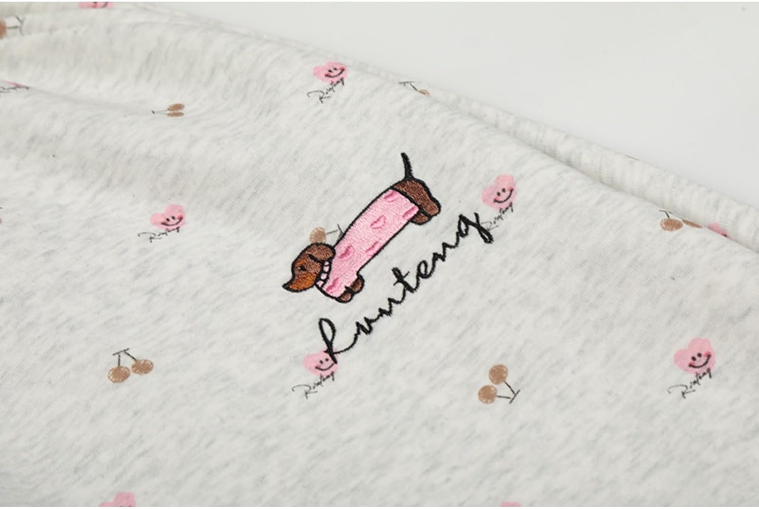 Women Embroidery Puppy Barrel Sweatpants Cute Floral Print Baggy Wide Leg Pants Y2K Elastic Drawstring Lantern Trouser