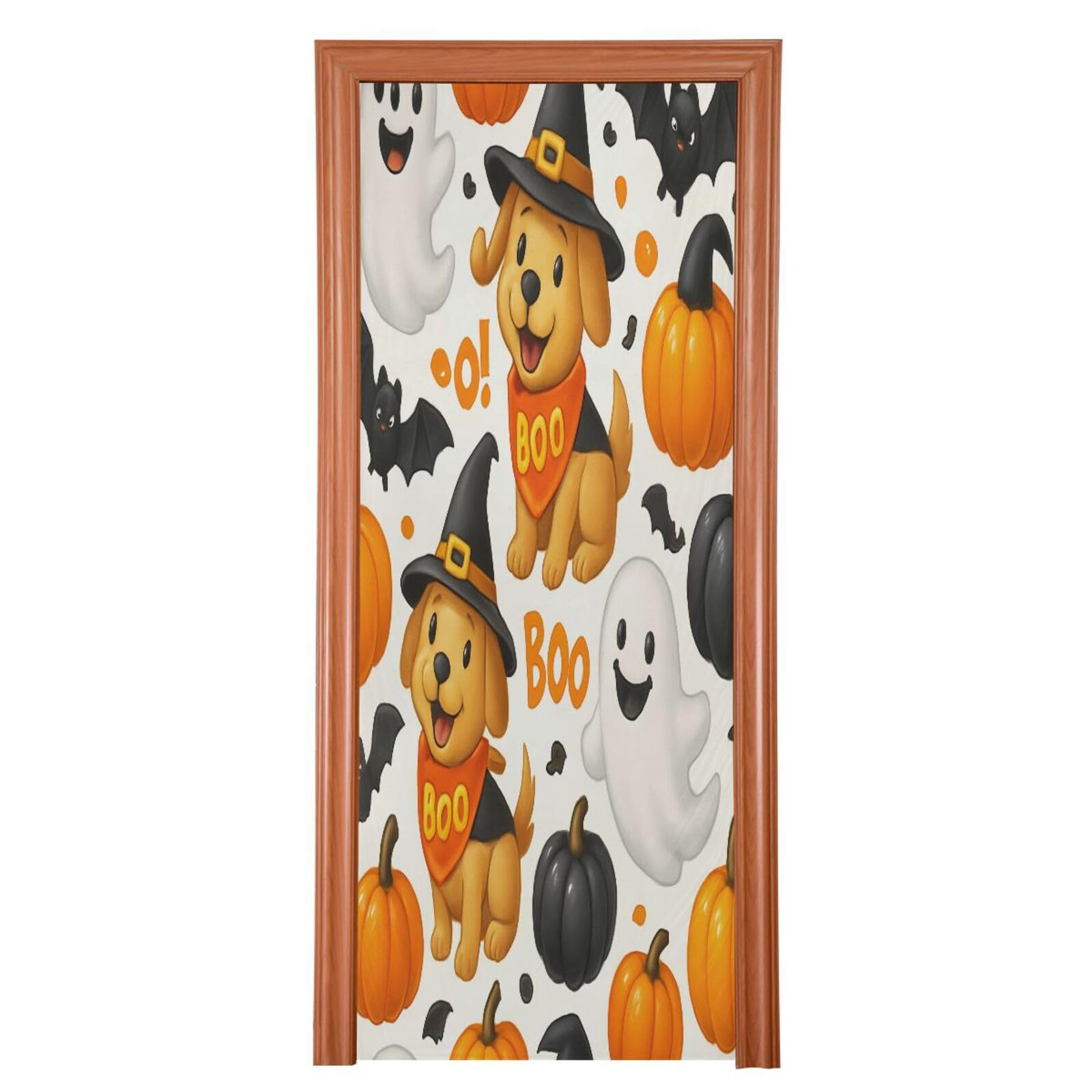 Housse de porte Halloween fantômes et chiens pour créer une ambiance festive en famille